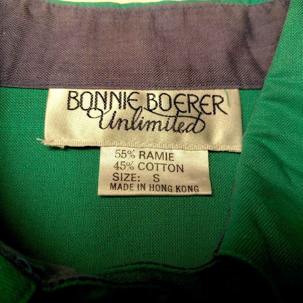 Bonnie Boerer Unlimited Blouse S Green Button Nautical Porthole Palm Tree Cruise - Picture 5 of 16